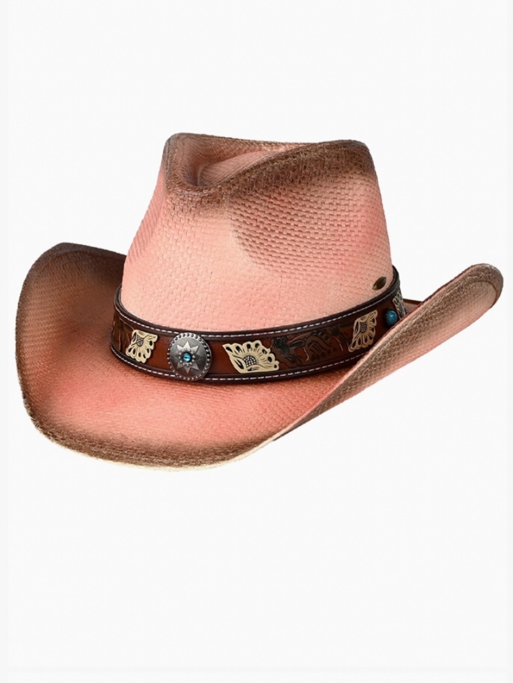 🎉  DISTRESSED Vegan Leather Tea-Stained Cowboy Hat PINK